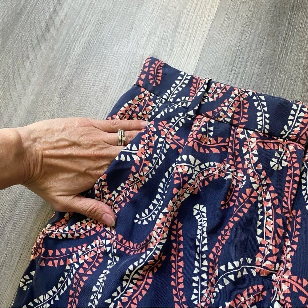 J. Crew Silk Pants Navy Coral Print Sophisticated Size 0